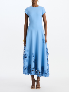 *VIRTUAL TRUNK SHOW* Oscar de la Renta Short Sleeve Botanical 3d Guipure Day Dress