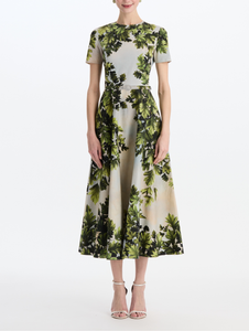 *VIRTUAL TRUNK SHOW* Oscar de la Renta Short Sleeve Foliage Cotton Poplin Day Dress