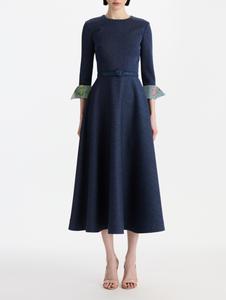 *VIRTUAL TRUNK SHOW* Oscar de la Renta Midi Sleeve Wool Tailoring Peony Print Cuff Dress