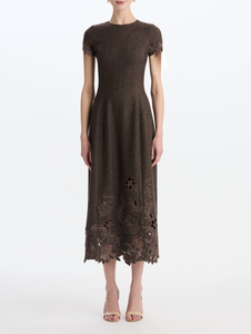 *VIRTUAL TRUNK SHOW* Oscar de la Renta Short Sleeve Twill Herringbone Wool Tailoring Dress