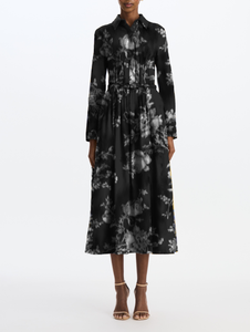 *VIRTUAL TRUNK SHOW* Oscar de la Renta Long Sleeve Collared Peony Cotton Raso Day Dress