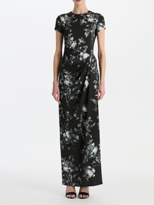 *VIRTUAL TRUNK SHOW* Oscar de la Renta Short Sleeve Draped Waist Peony Milano Jersey Dress