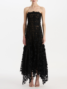 *VIRTUAL TRUNK SHOW* Oscar de la Renta Strapless Leafy Fringe Botanical 3d Guipure Dress