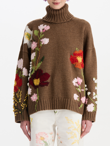 *VIRTUAL TRUNK SHOW* Oscar de la Renta Large Scale Floral Hand Knit Intarsia Pull