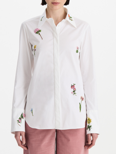 *VIRTUAL TRUNK SHOW* Oscar de la Renta Long Sleeve Botanical Embroidered Stretch Twill Blouse