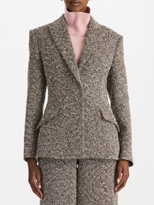 *VIRTUAL TRUNK SHOW* Oscar de la Renta Long Sleeve Slubby Wool Tweed Collared Jacket