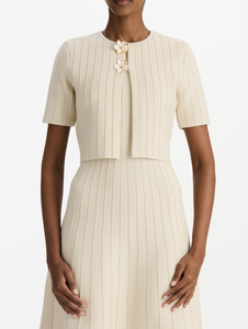 *VIRTUAL TRUNK SHOW* Oscar de la Renta Short Sleeve Ottoman Sparkle Knit Cropped Jacket