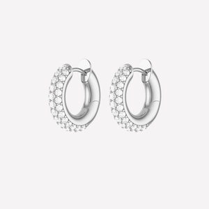 Spinelli Kilcollin 18K White Gold Macro Hoop 3 Row Pave Earrings (Pair)