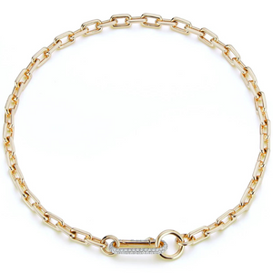 Walters Faith Saxon 18K Yellow Gold Chain Link Necklace with Elongated Diamond Link Clasp, 15"