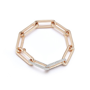 Walters Faith Saxon 18K Rose Gold Elongated Chain Link Bracelet with 2 Diamond Links, Size 7"