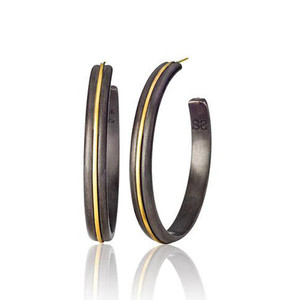 .925 Suneera Black Rhodium Finish Sterling Silver Mae Hoop Earrings