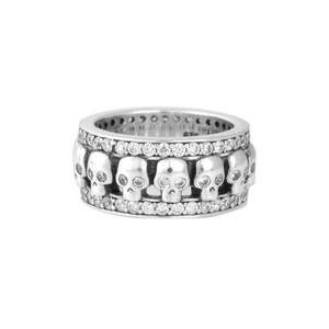 King Baby Studio Skull Triple Band Pave Ring, Size 8.5
