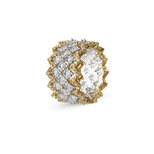 Buccellati Rombi White and Yellow Gold Eternelle Ring with Diamonds, Size 56