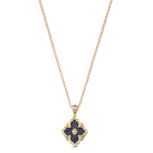 Buccellati Opera Tulle 18K Yellow Gold Pendant with Blue Enamel Necklace, Small