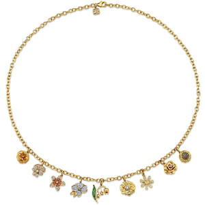 Sydney Evan 14K Yellow Gold & Diamond Small Multi-Charm Floral Necklace, 18"