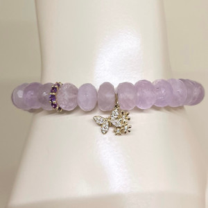 Sydney Evan 14K Yellow Gold & Amethyst Rondelle and Butterfly Daisy Cluster Charm on Lavender Amethyst Bead Bracelet