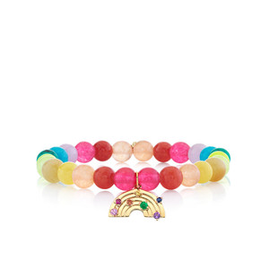 Sydney Evan Kid's Collection Gold & Rainbow Charm on Rainbow Jade Bracelet