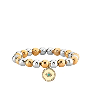 Sydney Evan 14K Yellow Gold & Diamond Bezel Evil Eye Medallion Charm with Pave Border on Two-Tone Gold Beads