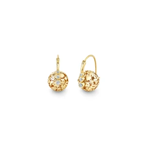 Sydney Evan 14K Yellow Gold & Diamond Graduated Bezel Bead Earrings with Wallpaper Gold Bead