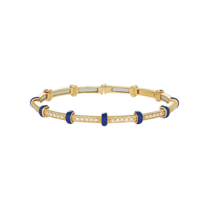 Sidney Garber 18K Yellow Gold Blue Enamel Carly Bracelet with Diamonds