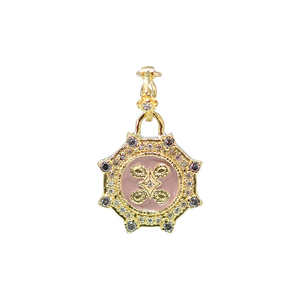 Armenta 18K Yellow Gold and Grey Sterling Silver Enamel Diamond Medallion Enhancer, 20mm