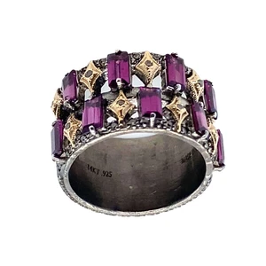 Armenta 14K Rose Gold & Grey Sterling Silver Purple Garnet Baguette Band with Diamonds, Size 6.5