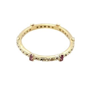 Armenta 18K Yellow Gold Morganite and Rhodolite Stack Band Ring, Size 6.5