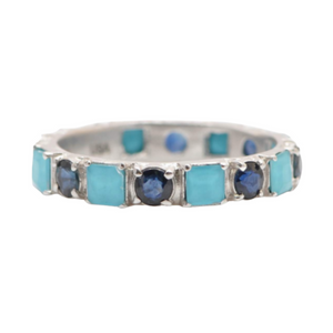 Armenta Grey Sterling Silver Turquoise and Blue Sapphire Stack Band Ring, Size 6.5