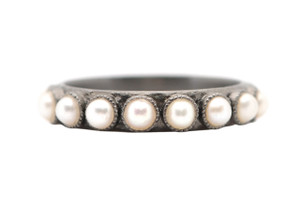 Armenta Blackened Sterling Silver Pearl Stack Band Ring, Size 6.5