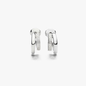 Pomellato 18K White Gold Double Hoop Diamond Earrings