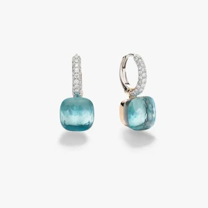 Pomellato Nudo 18K Rose and White Gold Sky Blue Topaz Classic Earrings with Diamonds
