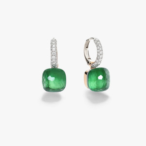 Pomellato Nudo 18K Rose and White Gold Prasiolite/Green Agate Diamond Classic Earrings