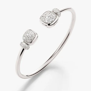 Pomellato Nudo 18K White Gold White Topaz & Diamond Bangle Bracelet, Size Large