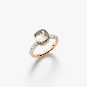 Pomellato Nudo 18K Rose and White Gold White Topaz Diamond Petit Ring, Size 56