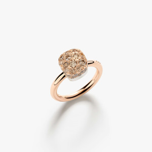 Pomellato Nudo 18K Rose and White Gold Brown Diamond Solitaire Petit Ring, Size 55
