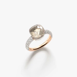 Pomellato Nudo 18K Rose and White Gold White Topaz Diamond Classic Ring