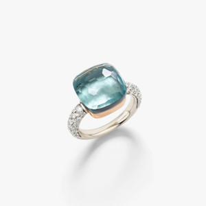 Pomellato Nudo 18K Rose and White Gold Sky Blue Topaz Diamond Maxi Ring