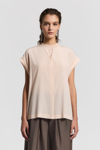 Peserico Silk Crepe de Chine T-Shirt in Peony Pink