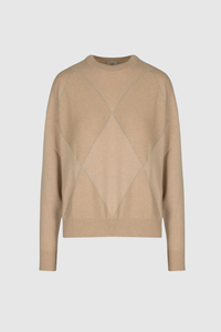 Peserico Silk and Cashmere Knitted Sweater in Amber Beige, Size 44