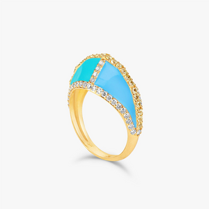 Ashaha Kahina Blue and Green Enamel Ring, Size 48
