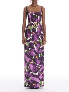 *VIRTUAL TRUNK SHOW* Oscar de la Renta Sleeveless Large Watercolor Iris Faille Gown