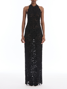 *VIRTUAL TRUNK SHOW* Oscar de la Renta Sleeveless Chrysanthemum Velvet Guipure Gown