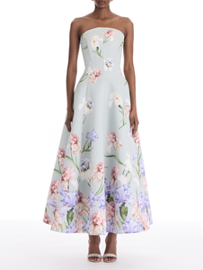 *VIRTUAL TRUNK SHOW* Oscar de la Renta Strapless Large Iris Degrade Faille Gown