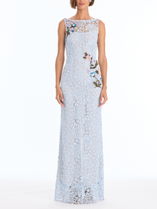 *VIRTUAL TRUNK SHOW* Oscar de la Renta Sleeveless Chrysanthemum 3d Guipure Embroidered Gown