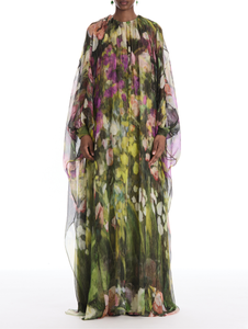 *VIRTUAL TRUNK SHOW* Oscar de la Renta Long Sleeve Abstract Landscape Chiffon Caftan