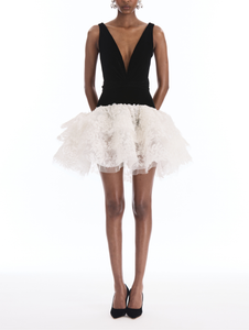 *VIRTUAL TRUNK SHOW* Oscar de la Renta Sleeveless Mixed Media Chrysanthemum Lace Cocktail Dress