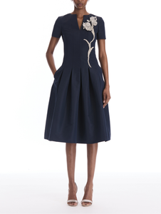 *VIRTUAL TRUNK SHOW* Oscar de la Renta Short Sleeve Faille Iris Cocktail Dress