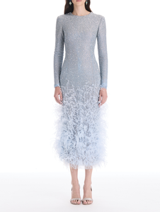 *VIRTUAL TRUNK SHOW* Oscar de la Renta Long Sleeve Mixed All Over Beaded Embroidered Cocktail Dress