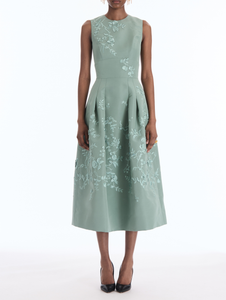 *VIRTUAL TRUNK SHOW* Oscar de la Renta Sleeveless Tonal Threadwork Silk Faille Cocktail Dress Without Shawl