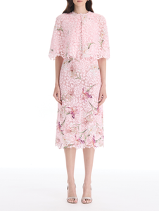 *VIRTUAL TRUNK SHOW* Oscar de la Renta Cape Sleeve Painted Iris Degrade Lace Day Dress